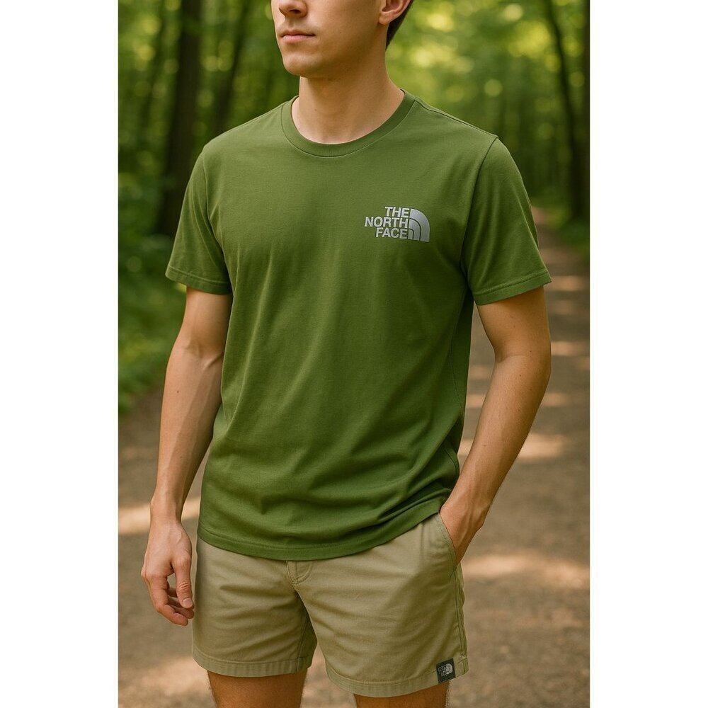 The North Face Mens T-Shirt Small S Green Short Sleeve Vertical Logo Cotton Tee